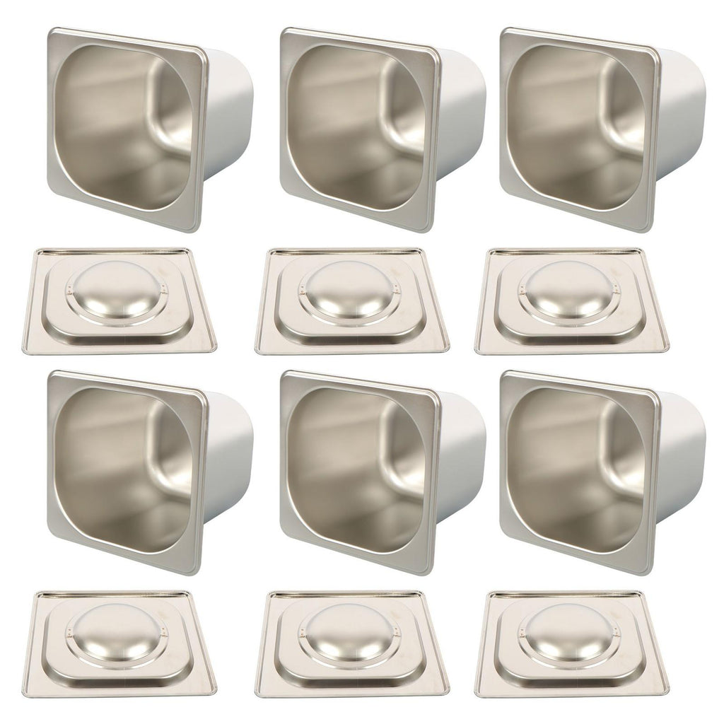 6 Pack Stainless Steam Hotel Pans 1/6 Size 6 Inch Deep With Lids