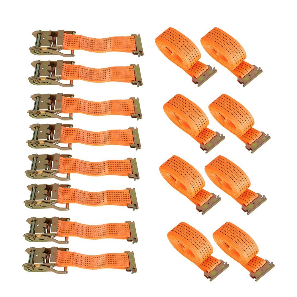 8 Pack E-Track Ratchet Straps 2 "x 20' 4000 lb Orange Heavy Duty Tie Downs USA