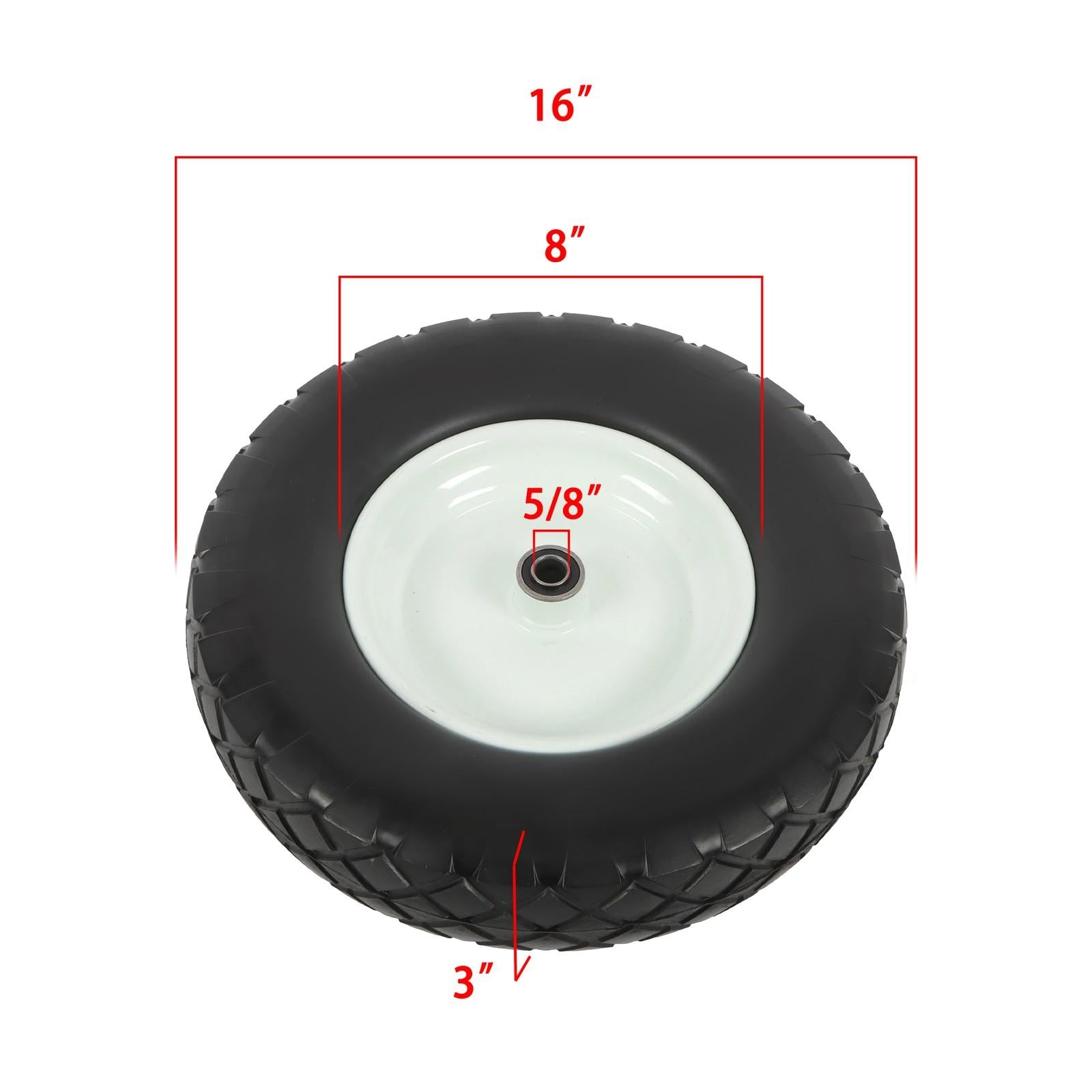 2 Pack 4.80/4.00-8 Flat Free Tire And Wheel -16" Solid Tire 5/8" Axle Bore Hole