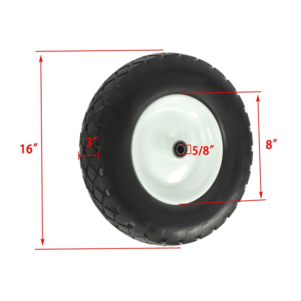 2 Pack 4.80/4.00-8 Flat Free Tire And Wheel -16" Solid Tire 5/8" Axle Bore Hole