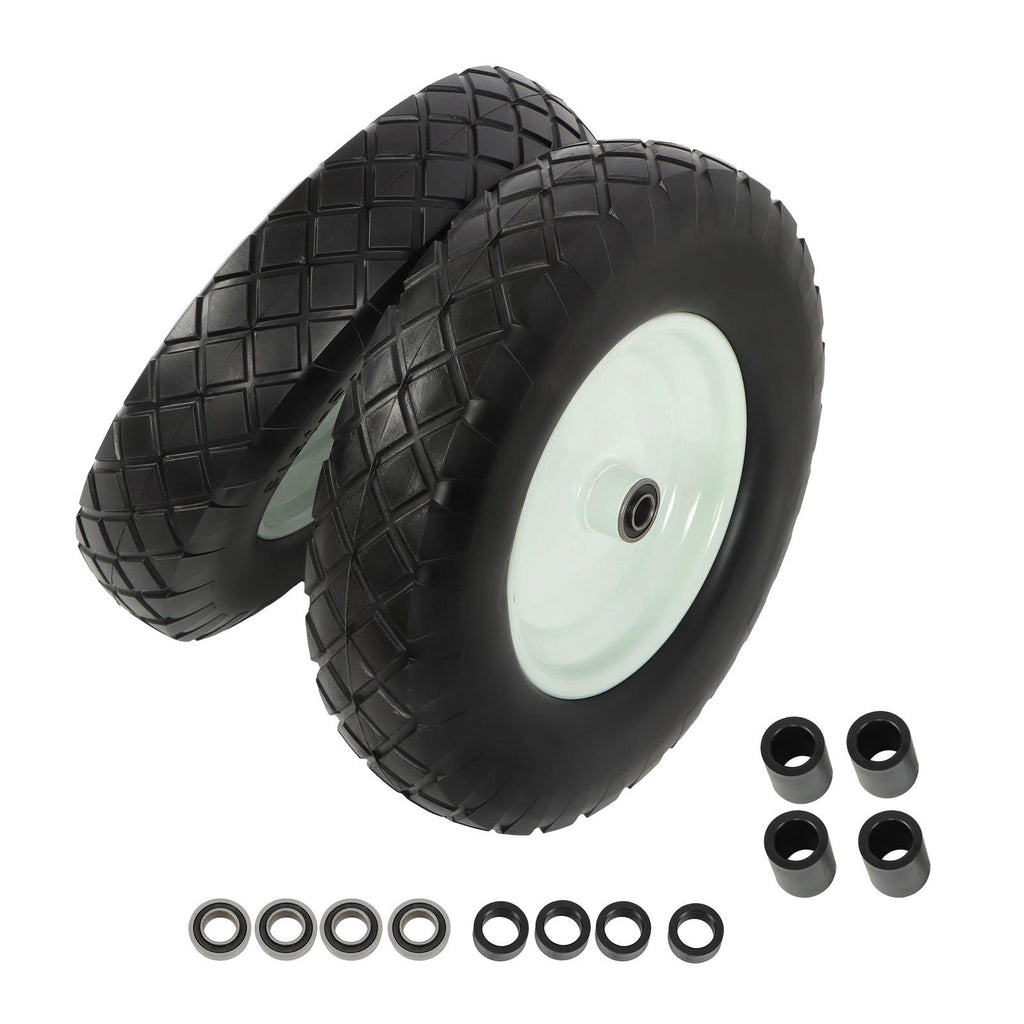 2 Pack 4.80/4.00-8 Flat Free Tire And Wheel -16" Solid Tire 5/8" Axle Bore Hole