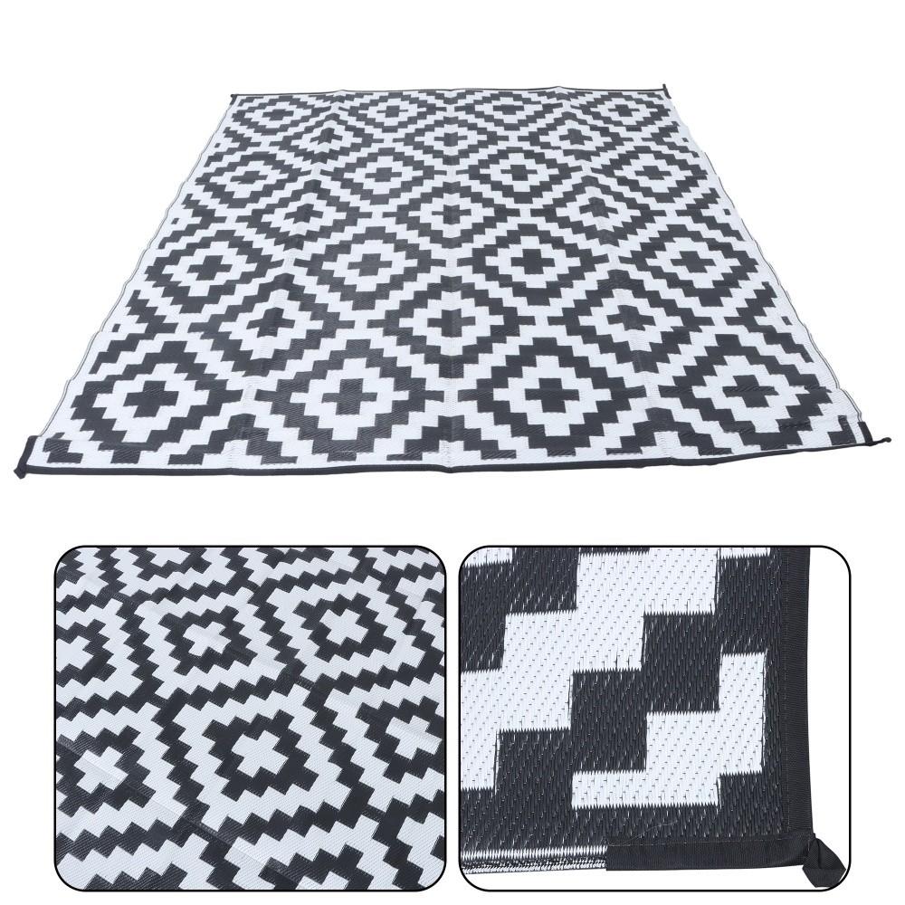 8x10ft Outdoor Plastic Straw Rug For Camping Outdoor Carpet RV Mat Black & White