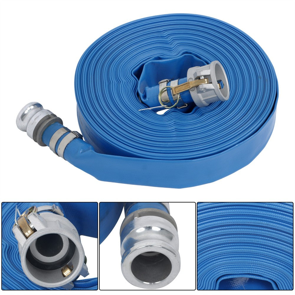 1.5" x 100' Blue PVC Backwash and Discharge Hose For Swimming Pools W/ Fittings