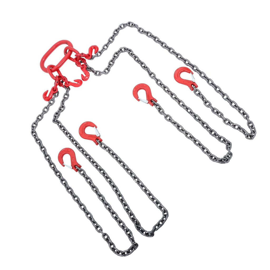 5/16" x 5' Chain Sling 11000 lbs 4 Legs G80 Lifting Chain with Grab Hooks