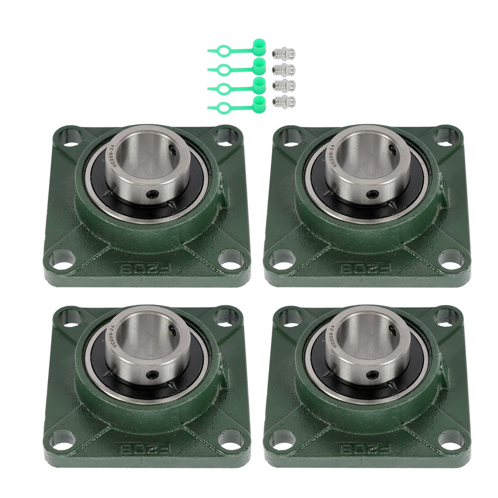4PCS UCF208-24 Pillow Block Bearing 4-Bolt Self-Aligning 1-1/2" Bore Solid Base