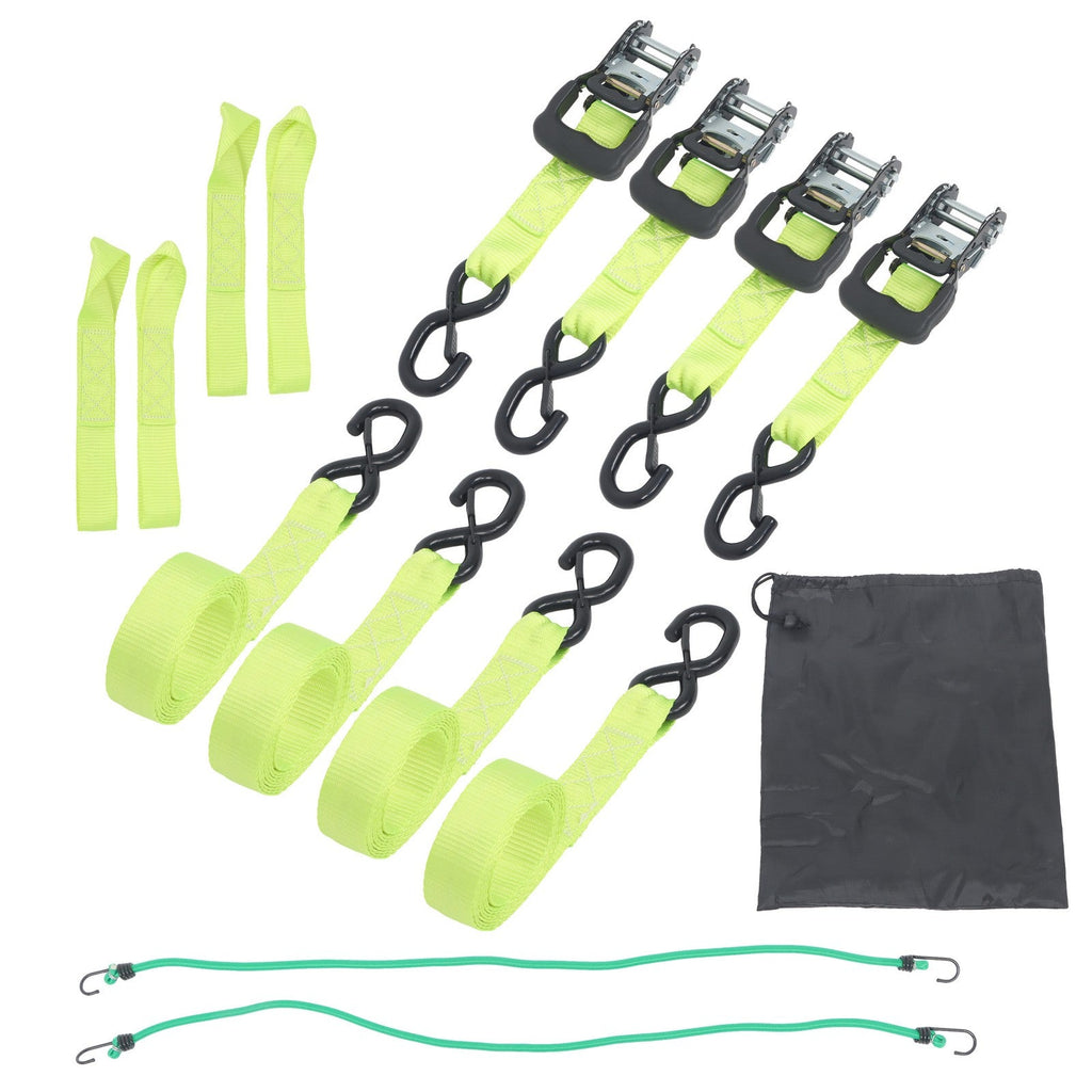Ratchet Straps (4 Pack) - 5208 lbs Break Strength 1.6"x8' Green Tie Down Straps