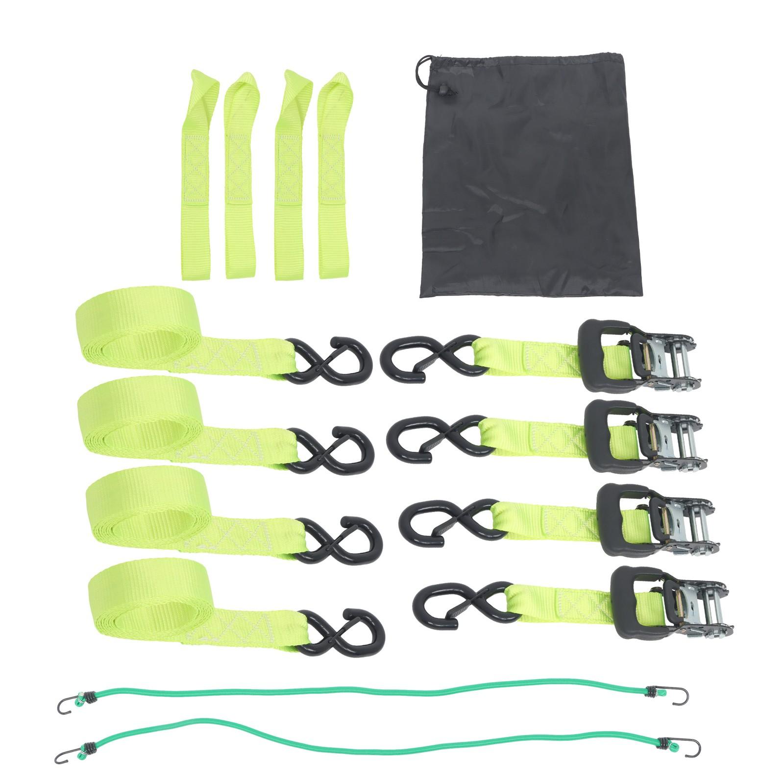 Ratchet Straps (4 Pack) - 5208 lbs Break Strength 1.6"x8' Green Tie Down Straps