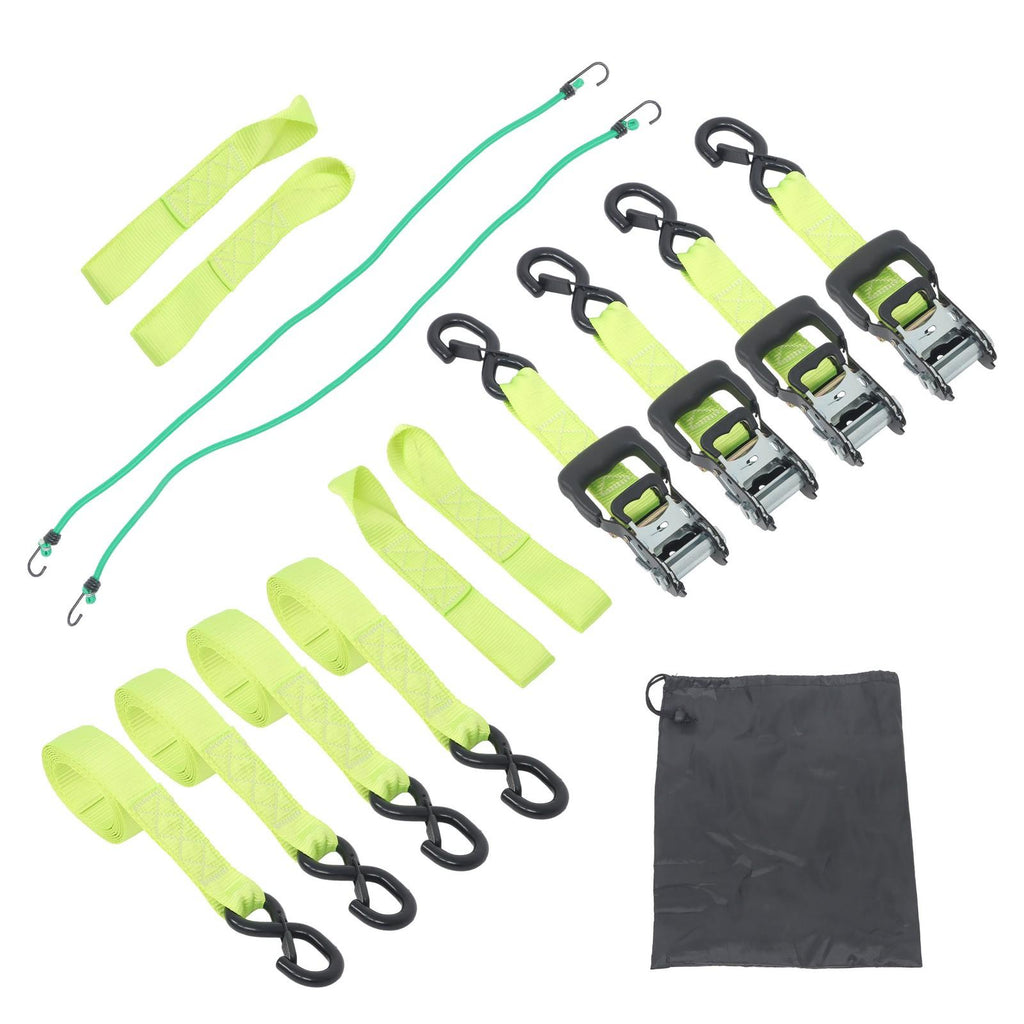 Ratchet Straps (4 Pack) - 5208 lbs Break Strength 1.6"x8' Green Tie Down Straps