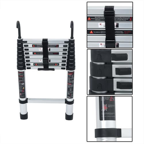 Telescoping Ladder With Hooks & Non-Slip Feet 8.5 FT -Aluminum Telescopic Ladder