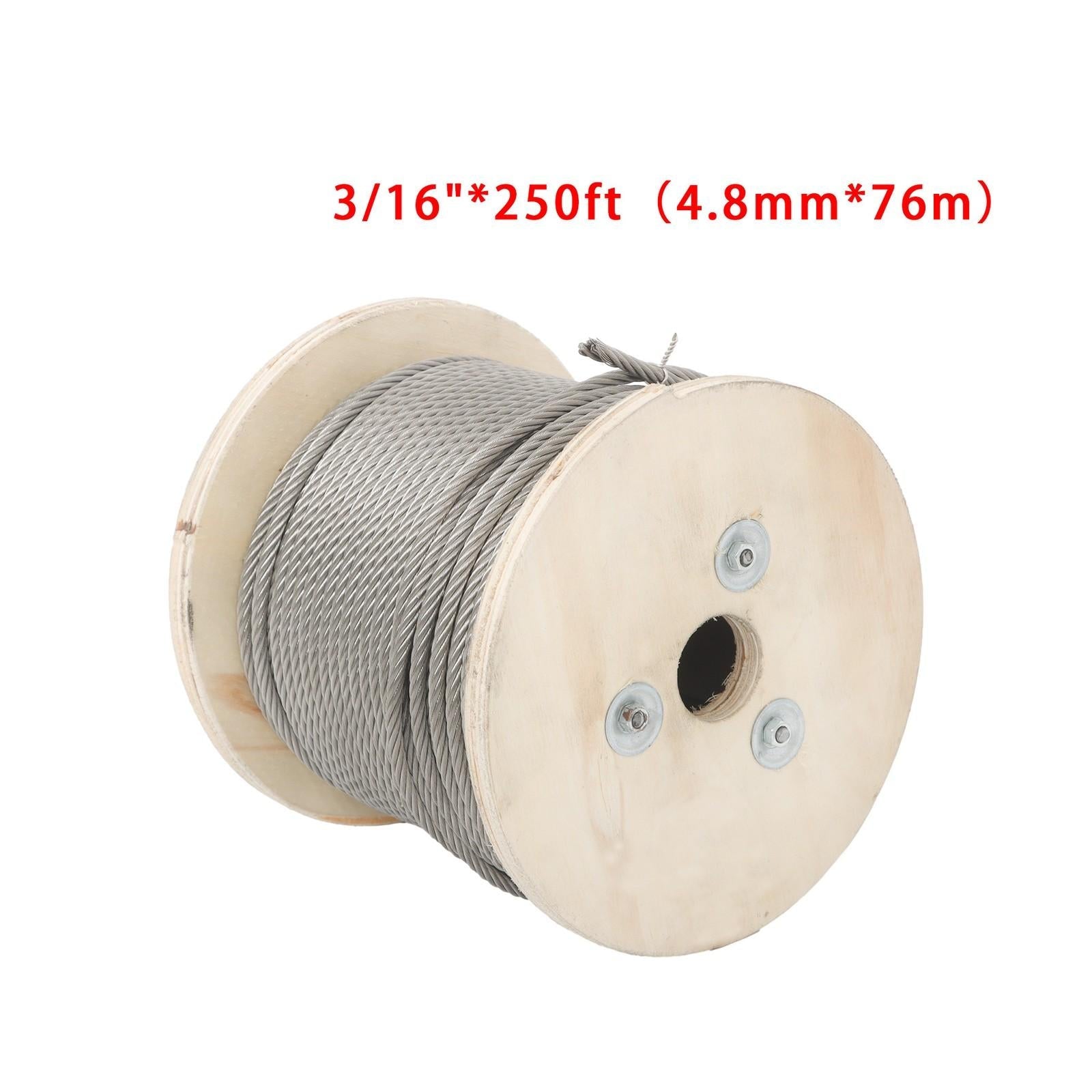 3/16" x 250ft Stainless Steel Cable 7x19 Strands T304 Wire Rope 3700 lbs Load