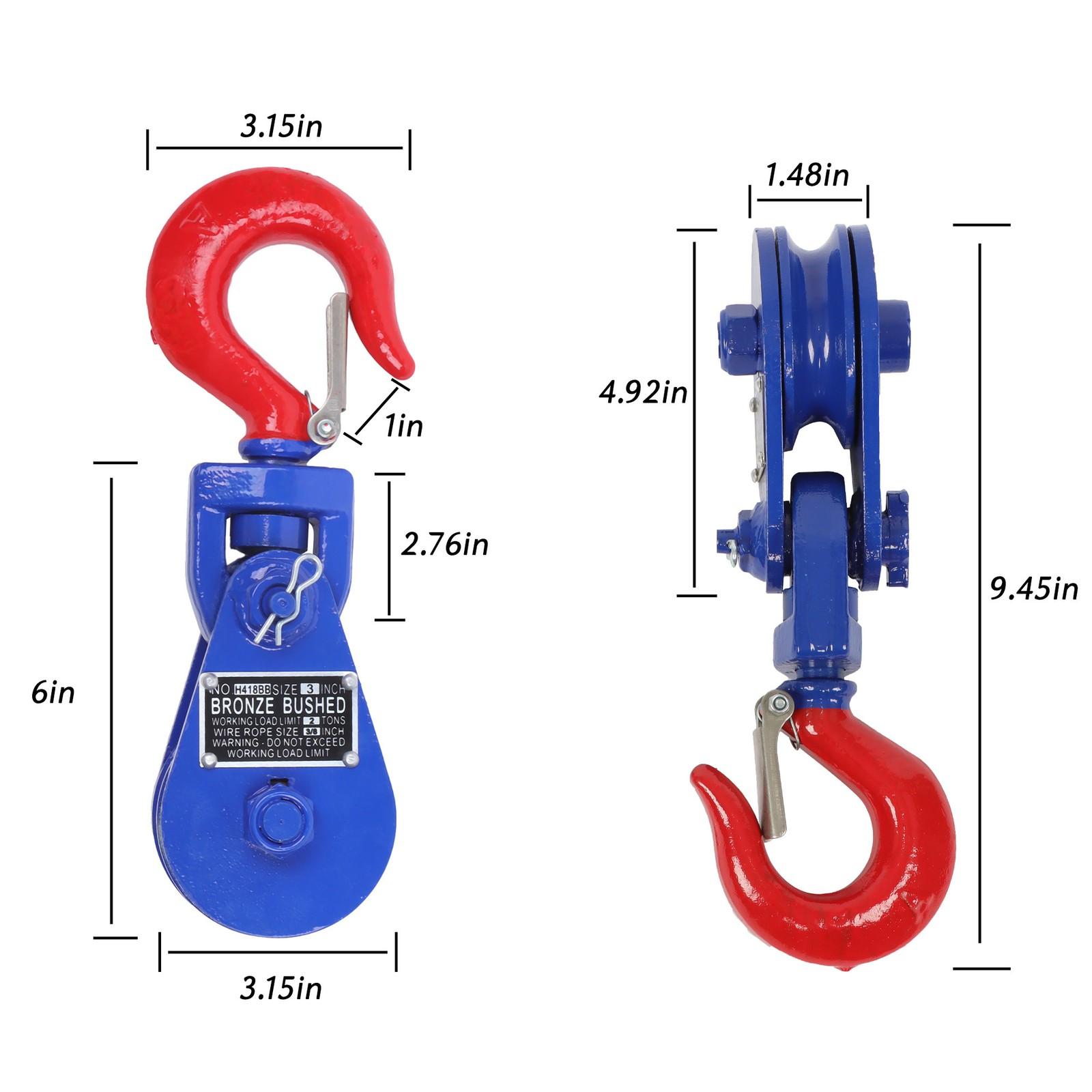 2 ton Snatch Block with Hook(2 Pack) 3" Sheave 3/8 Inch Wire Rope Snatch Pulley