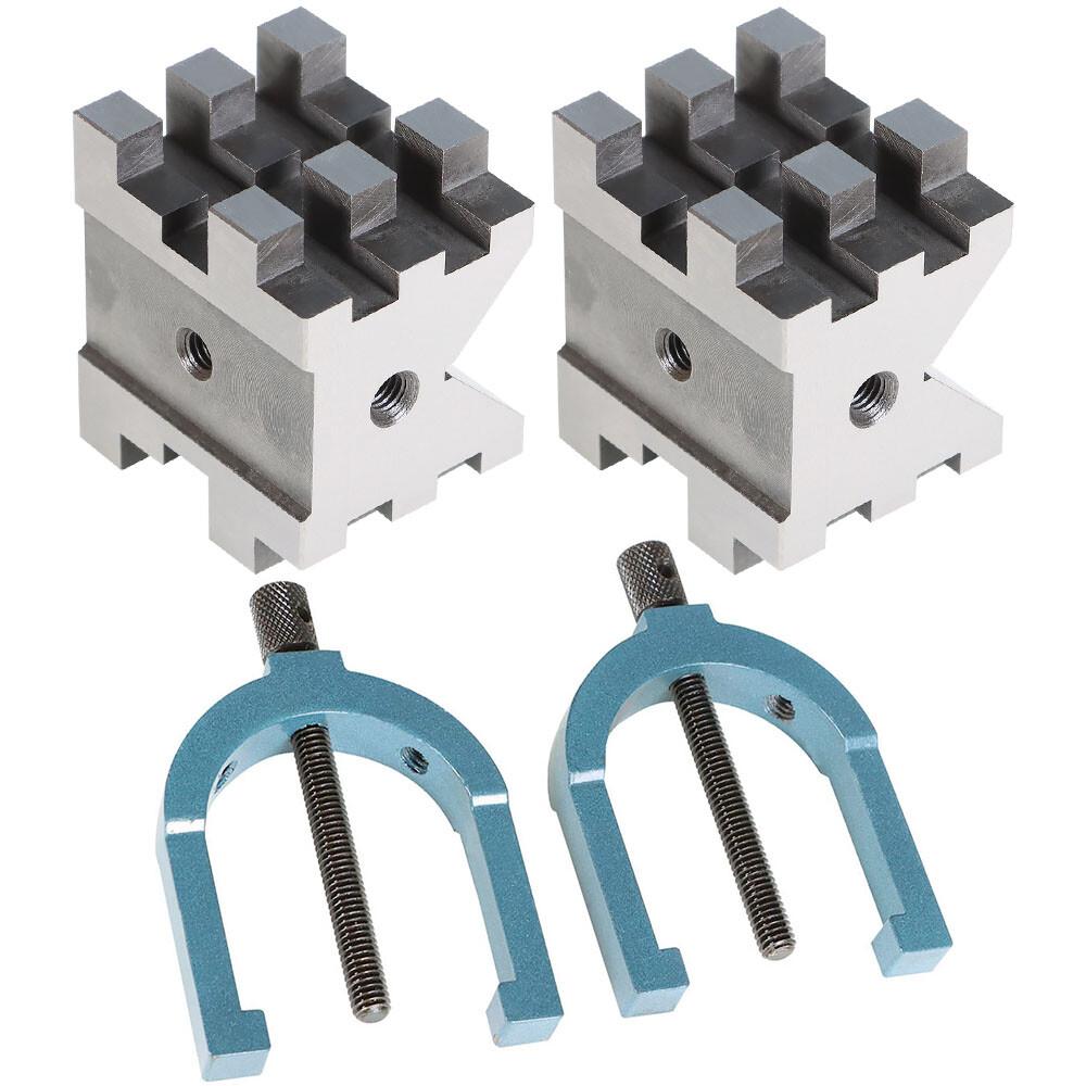 Multi-Use 2-3/8"x2-3/4"x2" V-Block and Clamp Set Hardened Steel Precision 2 Pack