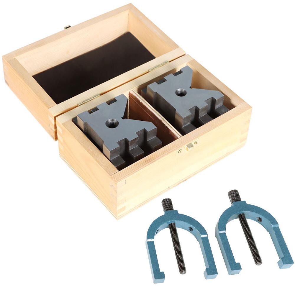 Multi-Use 2-3/8"x2-3/4"x2" V-Block and Clamp Set Hardened Steel Precision 2 Pack