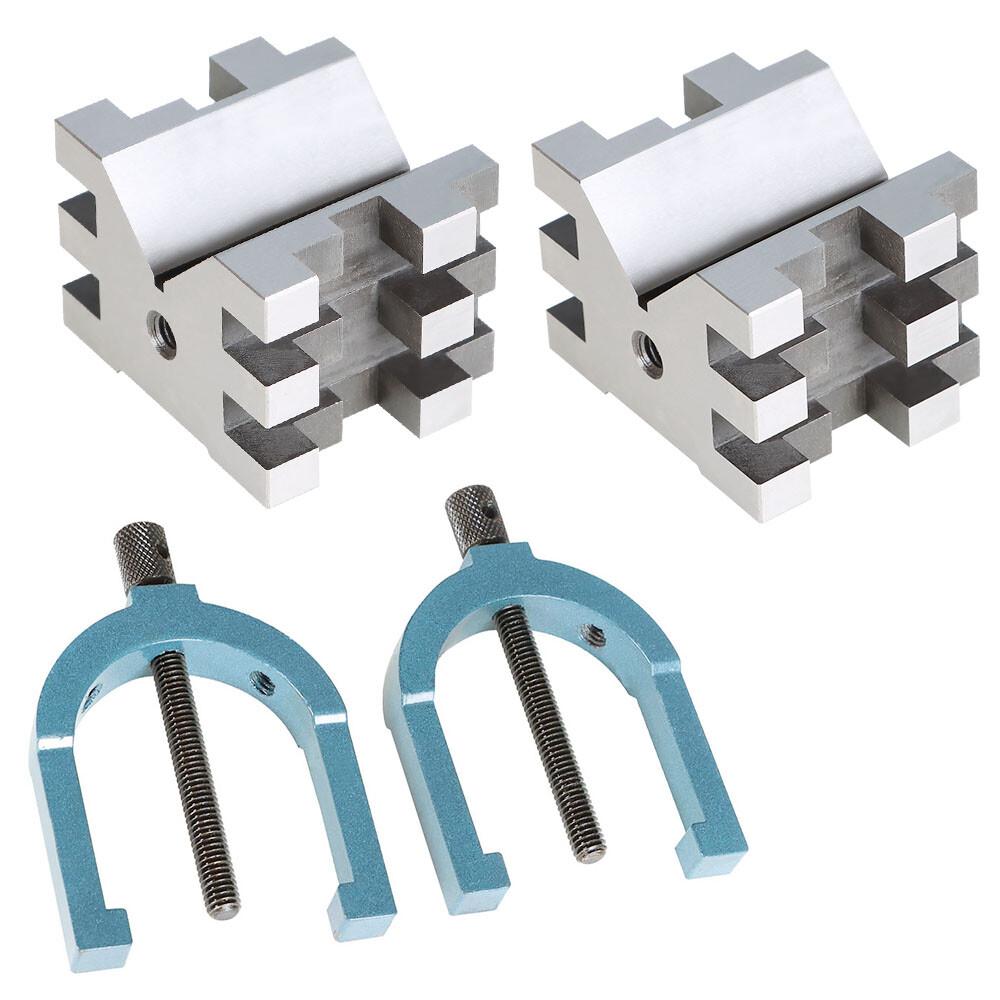 Multi-Use 2-3/8"x2-3/4"x2" V-Block and Clamp Set Hardened Steel Precision 2 Pack