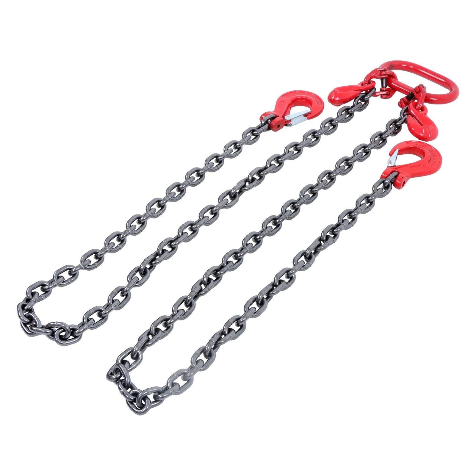 3/8inch 6ft Chain Sling Double Legs with Grab Hooks 11000 lbs Capacity G80 Red