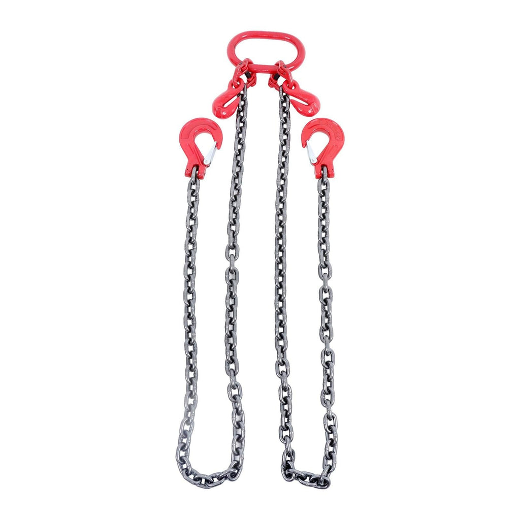3/8inch 6ft Chain Sling Double Legs with Grab Hooks 11000 lbs Capacity G80 Red
