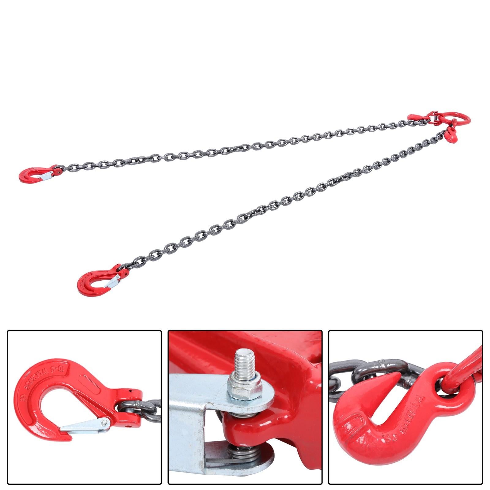 3/8inch 6ft Chain Sling Double Legs with Grab Hooks 11000 lbs Capacity G80 Red
