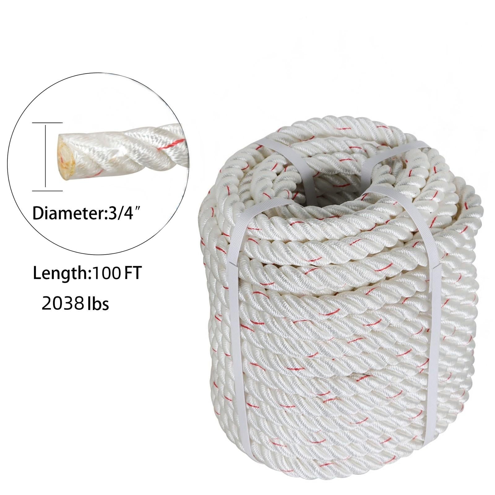 3/4" × 100' 2038Lbs Arborist Tree  Rope Bull Rope Braided Polyester Rope
