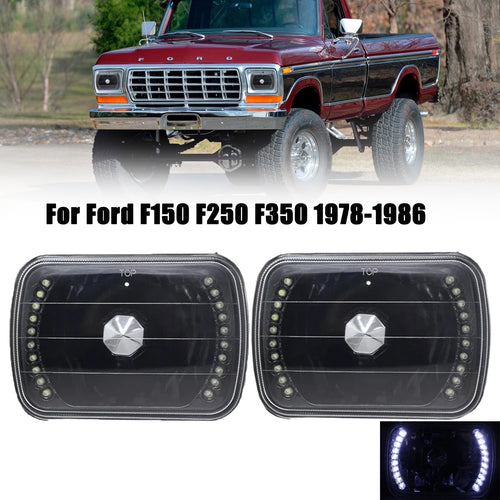 5x7 7x6 LED Headlights Black Housing for Ford F150 F250 F350 1978-1986