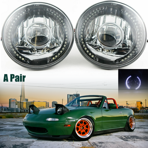 2Pcs 7" inch Round LED Headlights White Halo For Mazda Miata MX-5 MX5 1990-1997