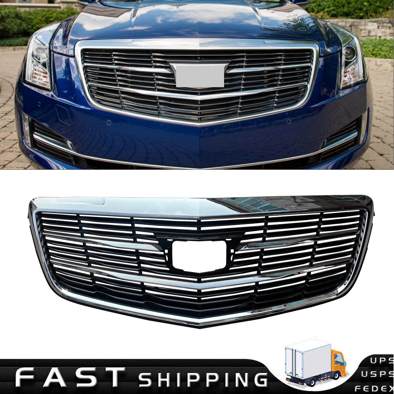 Fits 2015 2016-2019 Cadillac ATS Front Grille Upper Bumper Grill W/Chrome 15-19