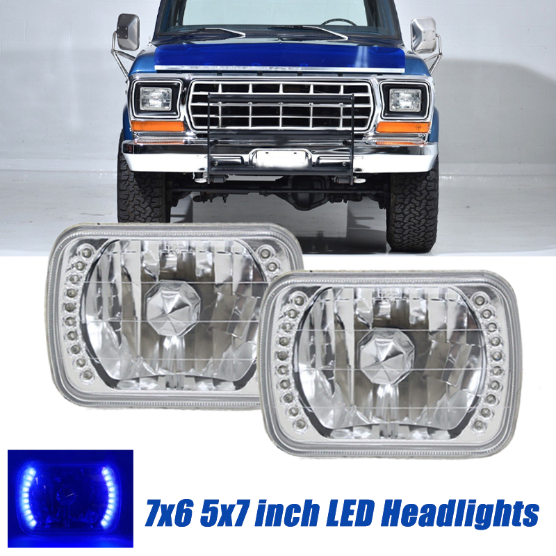 7x6 5x7 LED Square Blue Headlights Pair for 1978-1986 for Ford F150 F250 F350