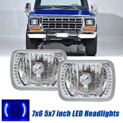 7x6 5x7 LED Square Blue Headlights Pair for 1978-1986 for Ford F150 F250 F350