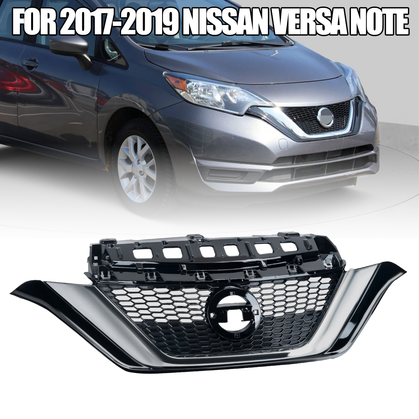 Front Bumper Upper Grille Chrome For 2017-2019 Nissan Versa Note 623109ME0A