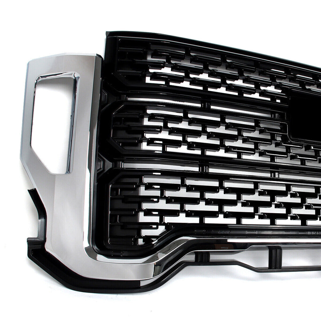 Front Bumper Grille Black w/Chrome Trim Fit GMC Sierra 2500 HD/3500 HD 2020-2023