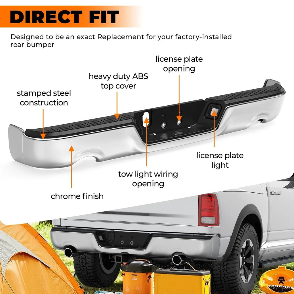 For 2009-2018 Dodge Ram 1500 Chrome Rear Step Bumper W/O Sensor W/ Dual Exhaust