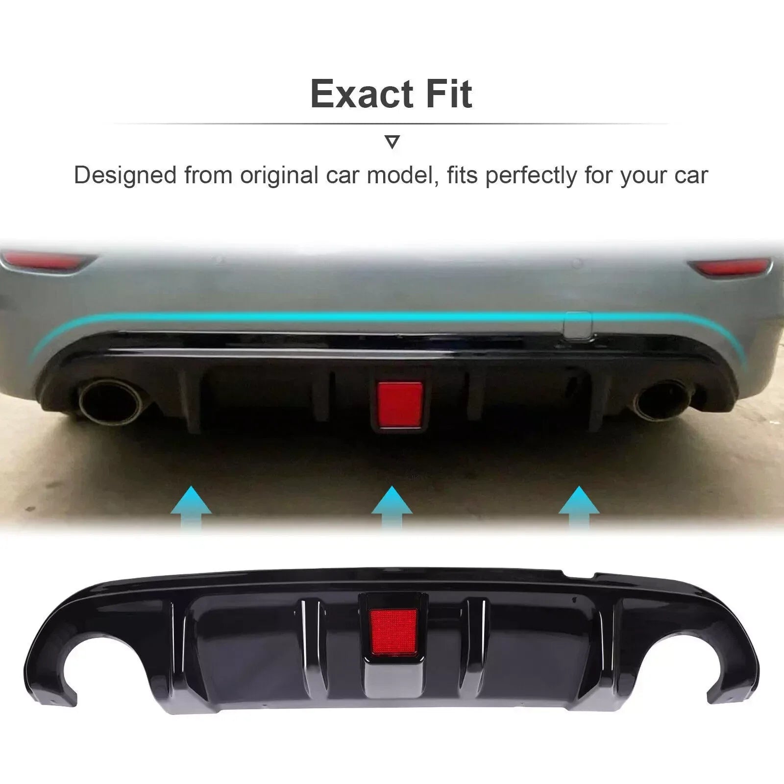Rear Bumper Diffuser W/ LED Brake Light for 2014-2017 for Infiniti Q50 Black