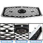 For 2018-2023 Infiniti Q50 Chrome Bezel Front Bumper Black Grille W/sensor holes