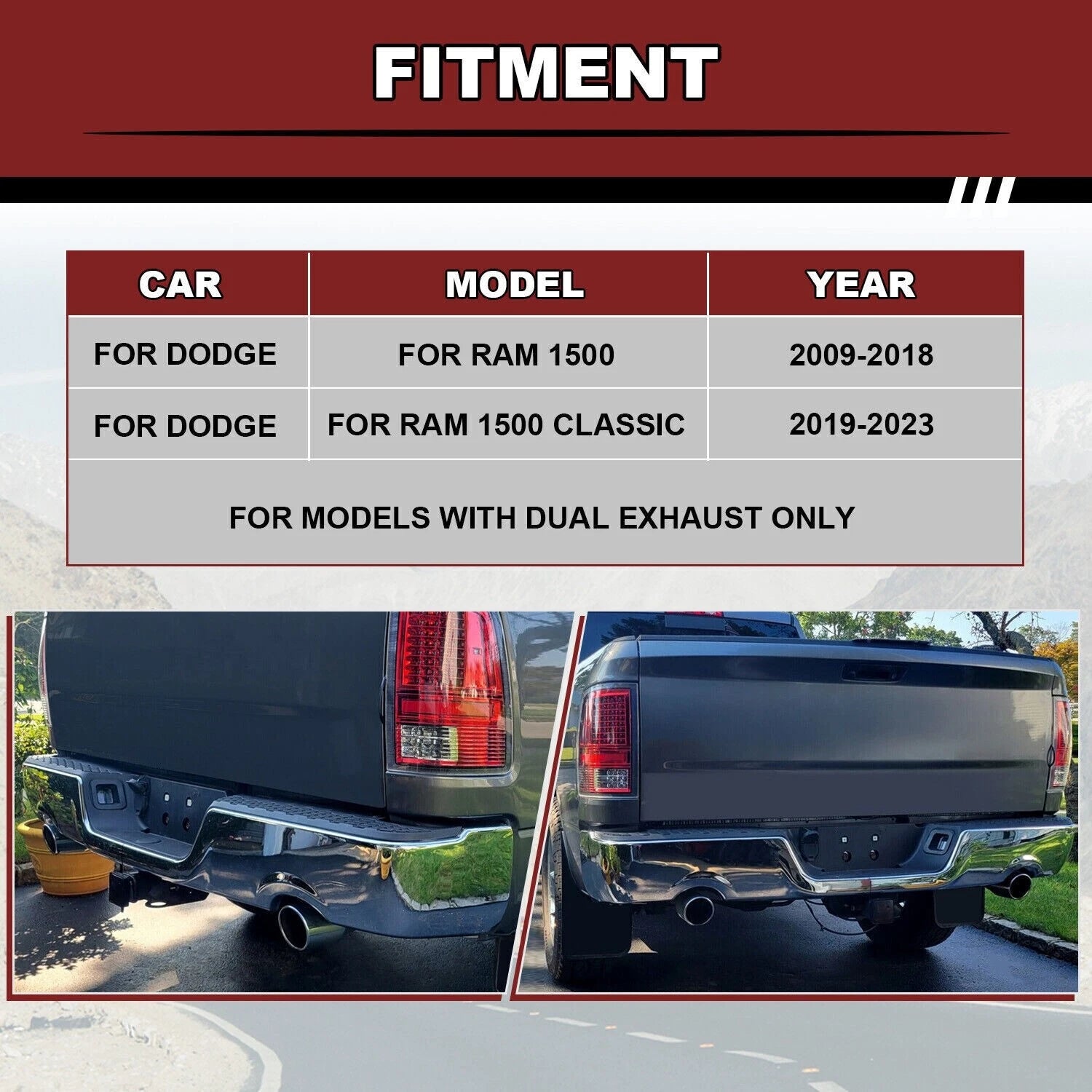 Chrome Rear Step Bumper W/ Dual Exhaust for 2009–2018 Ram 1500 Classic Dodge 2019–2023 W/O Sensor