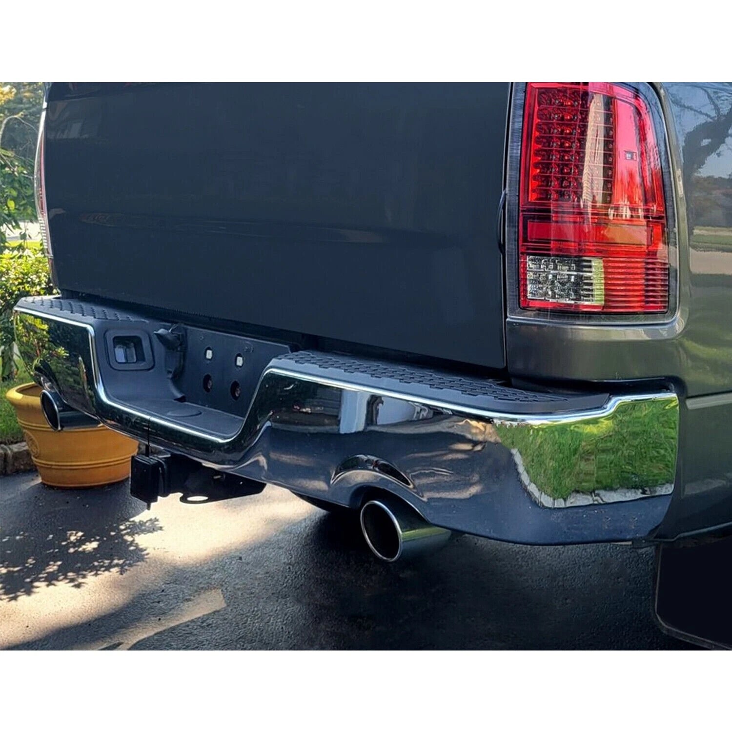 Chrome Rear Step Bumper W/ Dual Exhaust for 2009–2018 Ram 1500 Classic Dodge 2019–2023 W/O Sensor