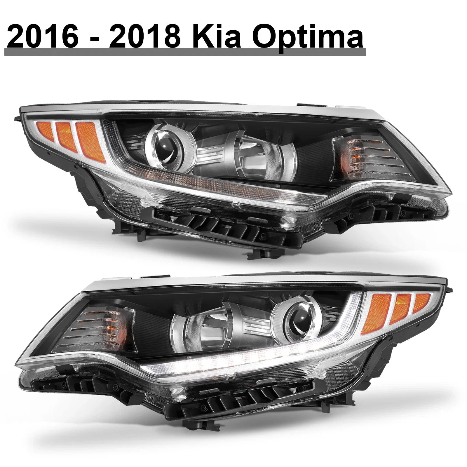 LED DRL Headlights w/ Bulbs Headlamps Left & Right for 2016-2018 for Kia Optima