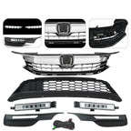 Front Upper Lower Grille LED Fog Lights Set for 2016 2017 for Honda Accord