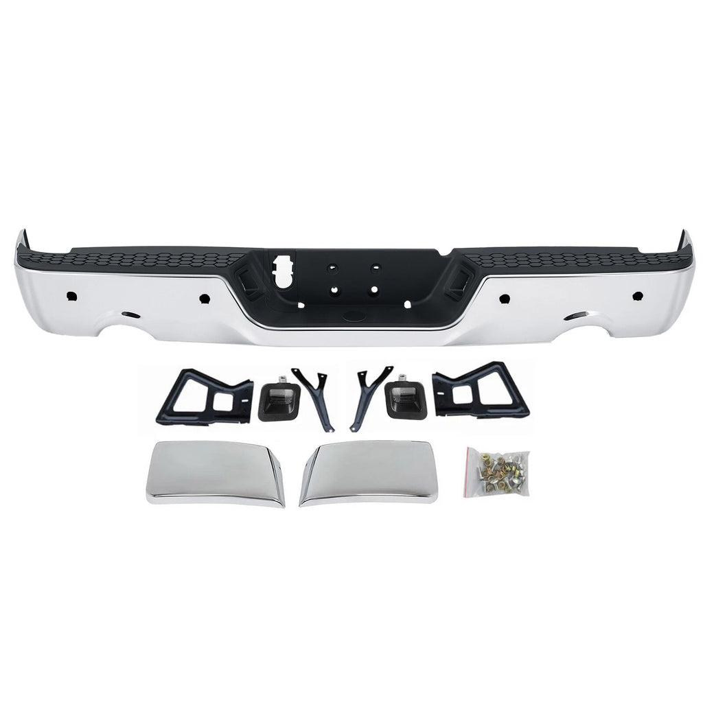 Chrome Rear Step Bumper w/Dual Exhaust & Sensor Holes for 2009-2018 Dodge RAM 1500