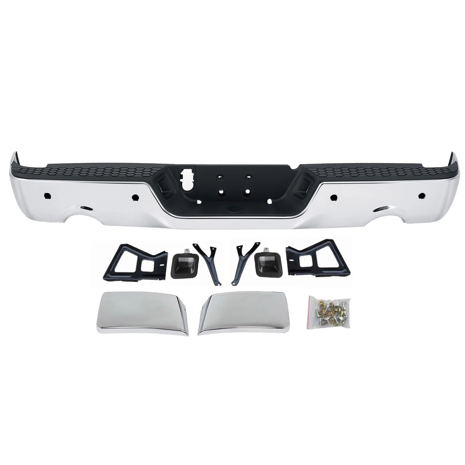 Chrome Rear Step Bumper w/Dual Exhaust & Sensor Holes for 2009-2018 Dodge RAM 1500