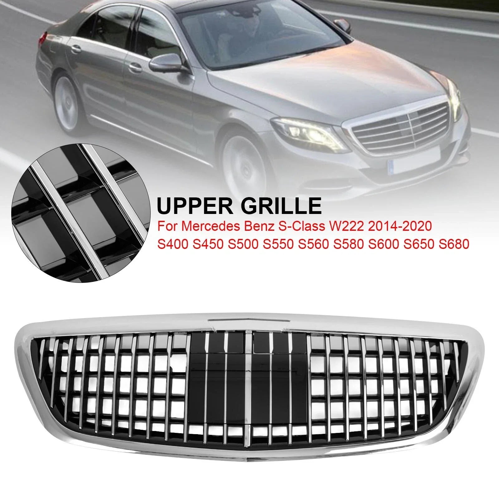 Fit 2014-2020 Mercedes Benz S-Class W222 S450 Chrome Front Grille MayBach W/ACC