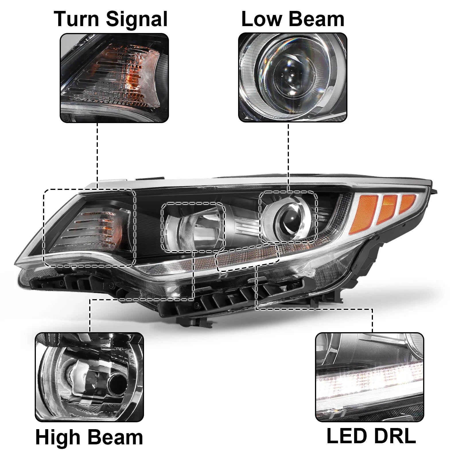 LED DRL Headlights w/ Bulbs Headlamps Left & Right for 2016-2018 for Kia Optima