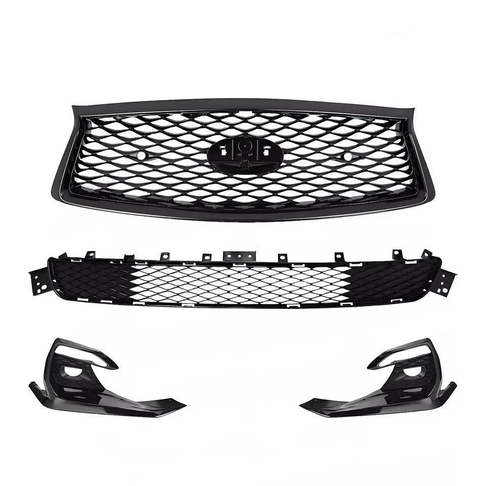 For 2018-2024 Infiniti Q50 Sport Front Upper Lower Grille Fog Light Bezels Cover